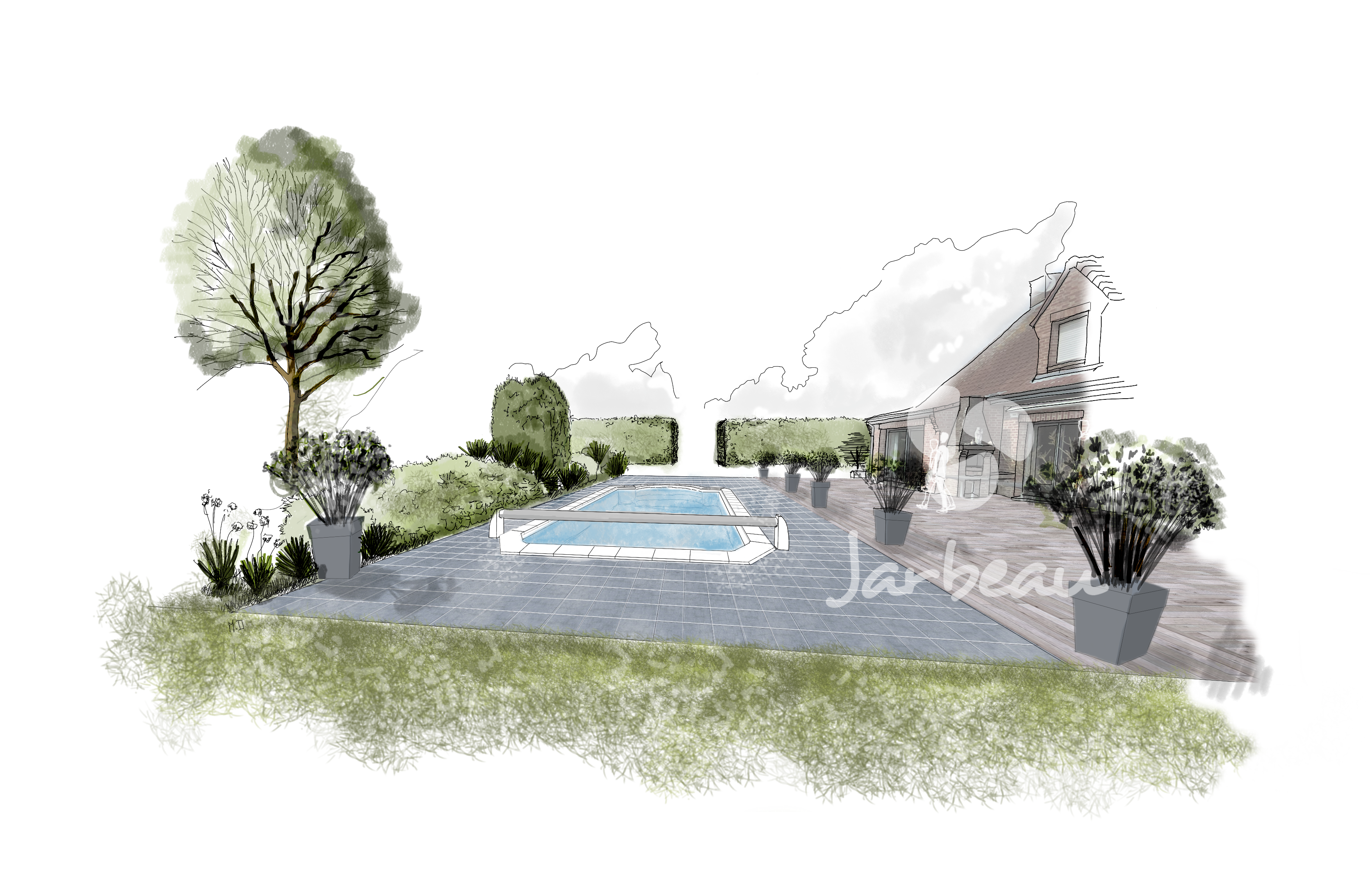 Croquis terrasse et piscine